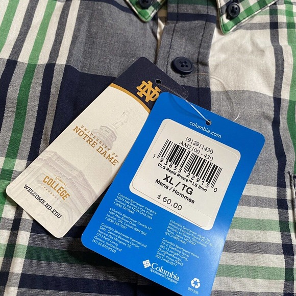 Columbia Notre Dame Fighting Irish LS Button Down Shirt Mens XL Plaid NWT - Picture 6 of 13